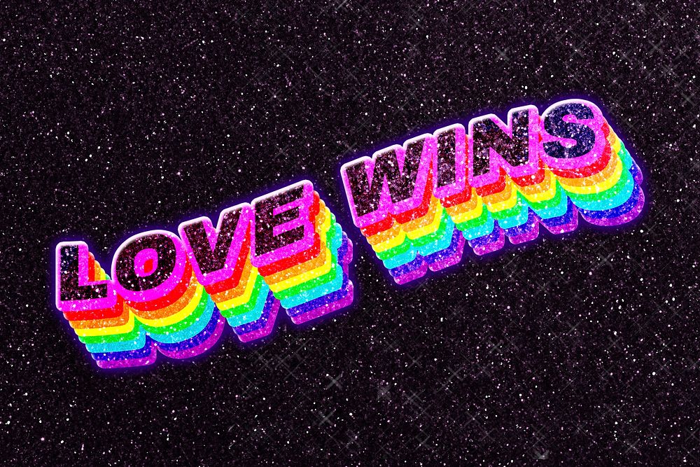 Love wins rainbow 3d word