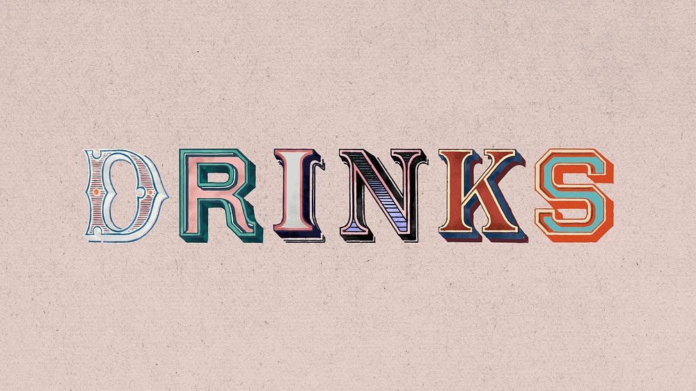 Drinks word vintage 3d typography