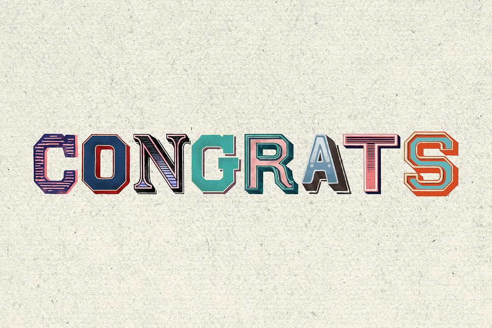 Congrats word 3d vintage typography