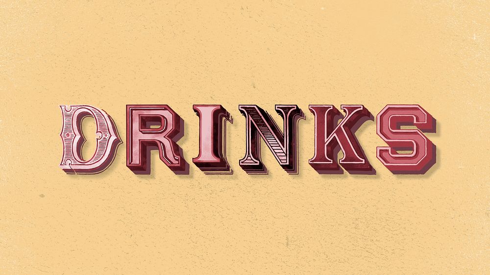 3D word drinks vintage typography