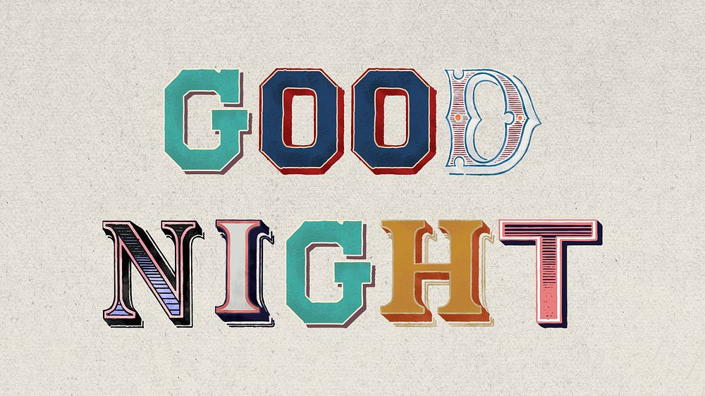 Good night vintage 3d typography