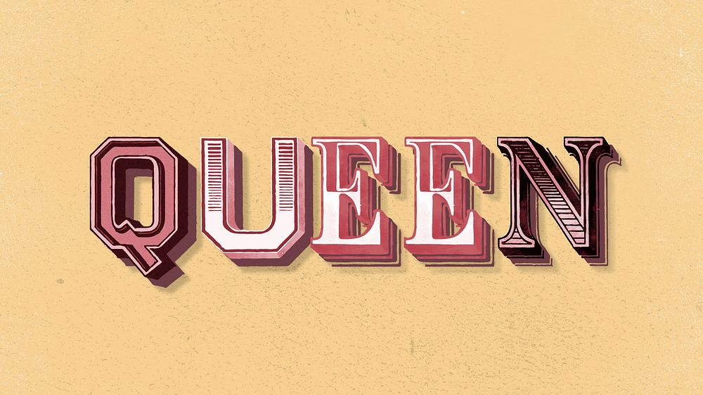 Shadowed word queen vintage typography