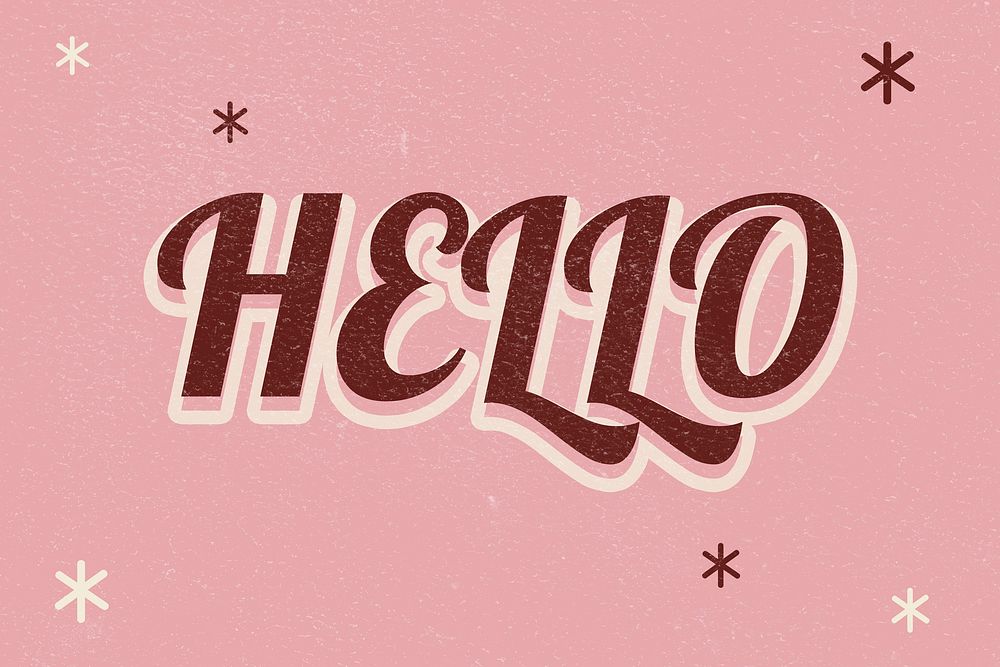 Hello retro word typography on pink background