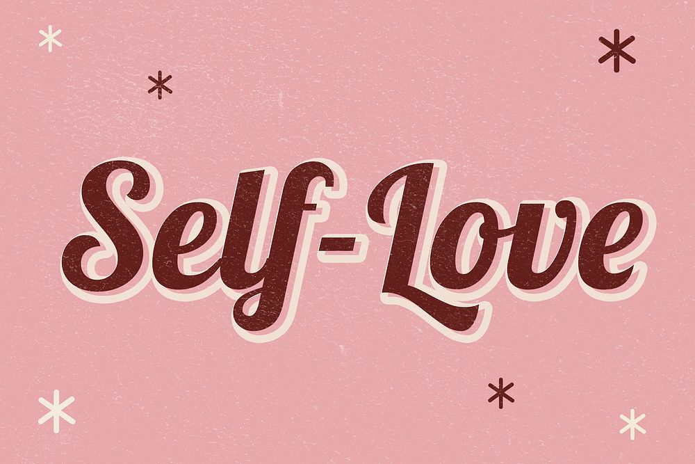 Self-Love retro word typography on a pink background