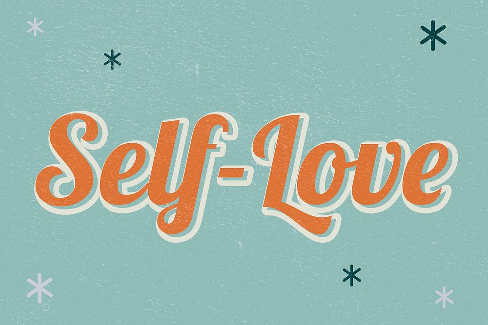 Self-Love retro word typography on a green background