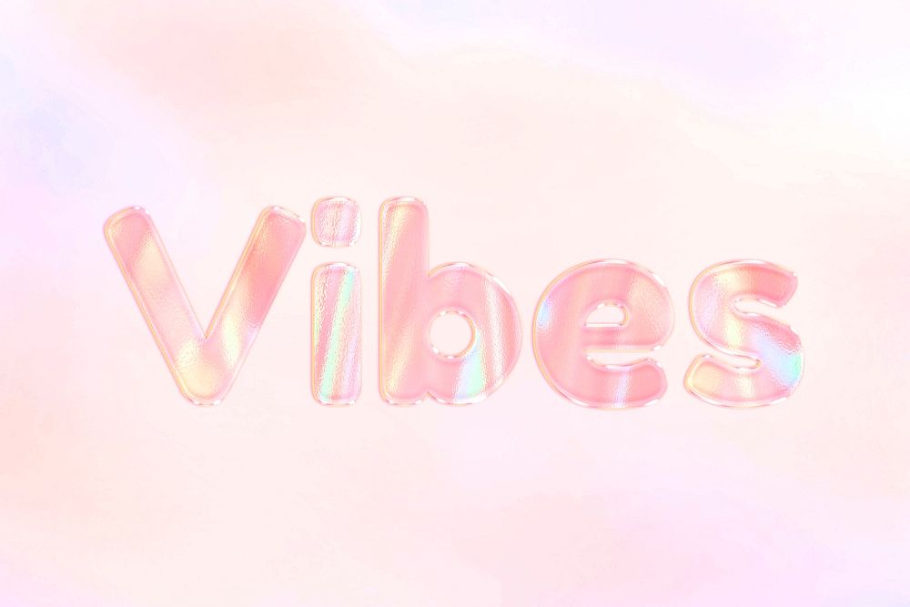 Vibes lettering holographic word art pastel gradient typography