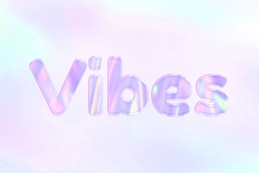 Vibes purple gradient holographic pastel word art typography