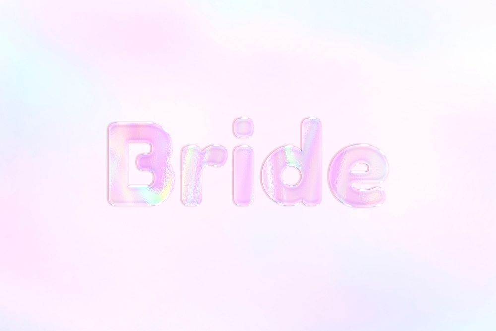 Bride word pastel gradient pink shiny holographic lettering