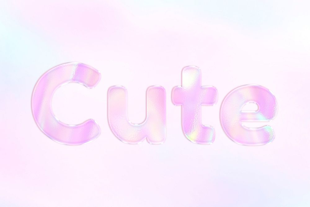 Holographic pastel typography cute word pink gradient 