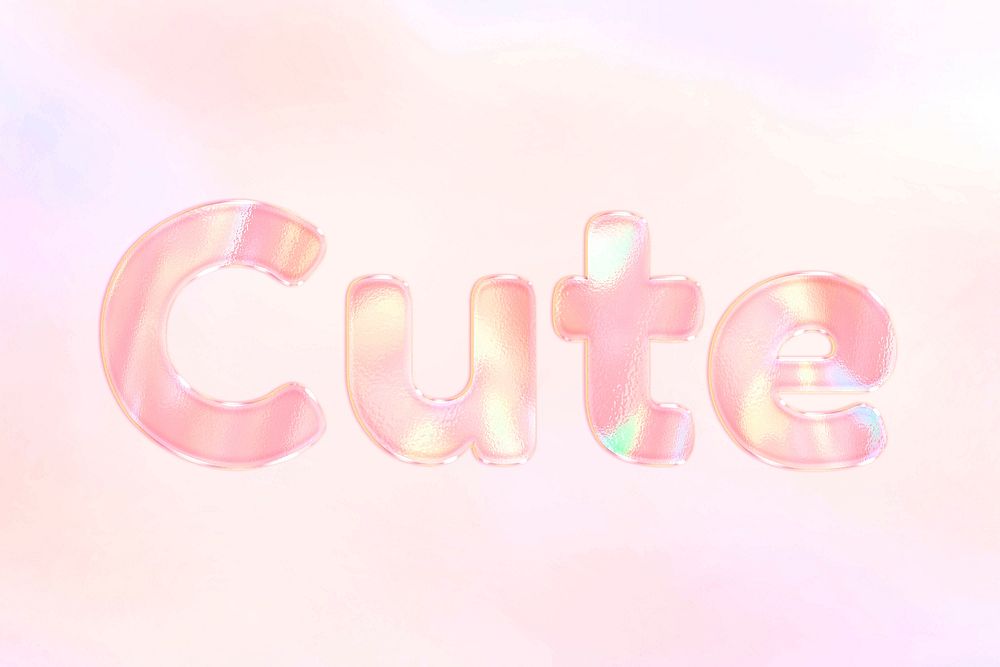 Cute text holographic word art pastel gradient typography feminine