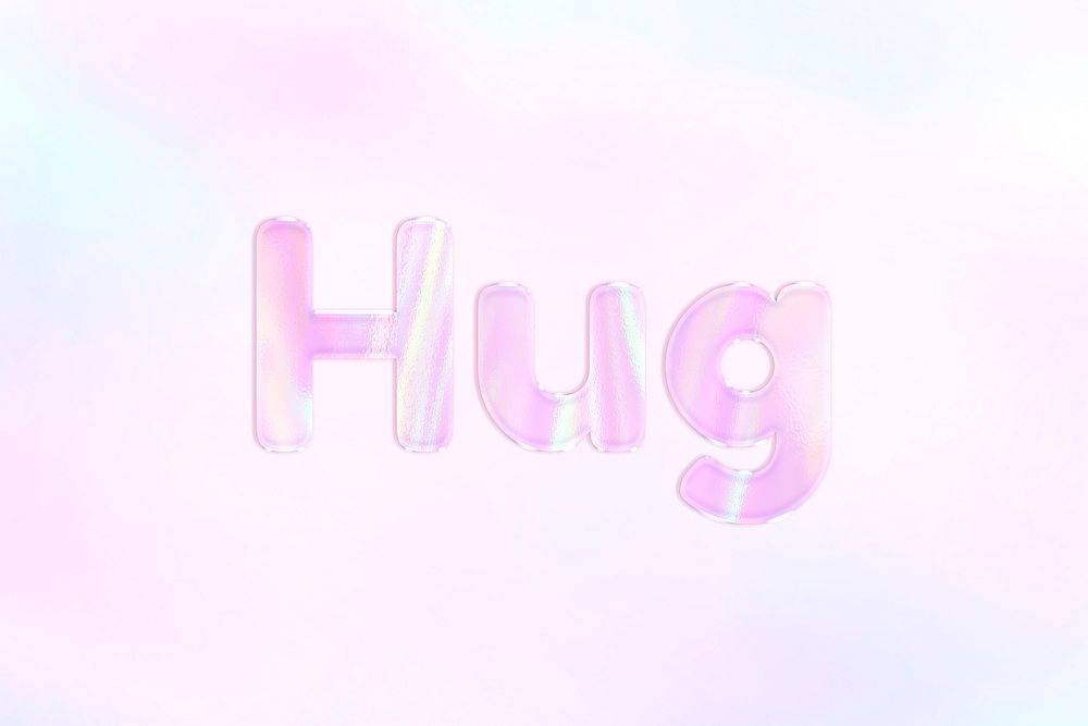 Hug word holographic effect pastel gradient typography