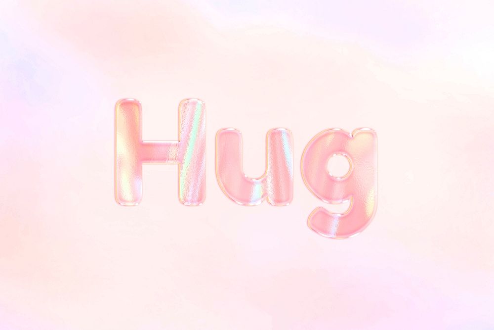 Hug lettering holographic word art pastel gradient typography effect