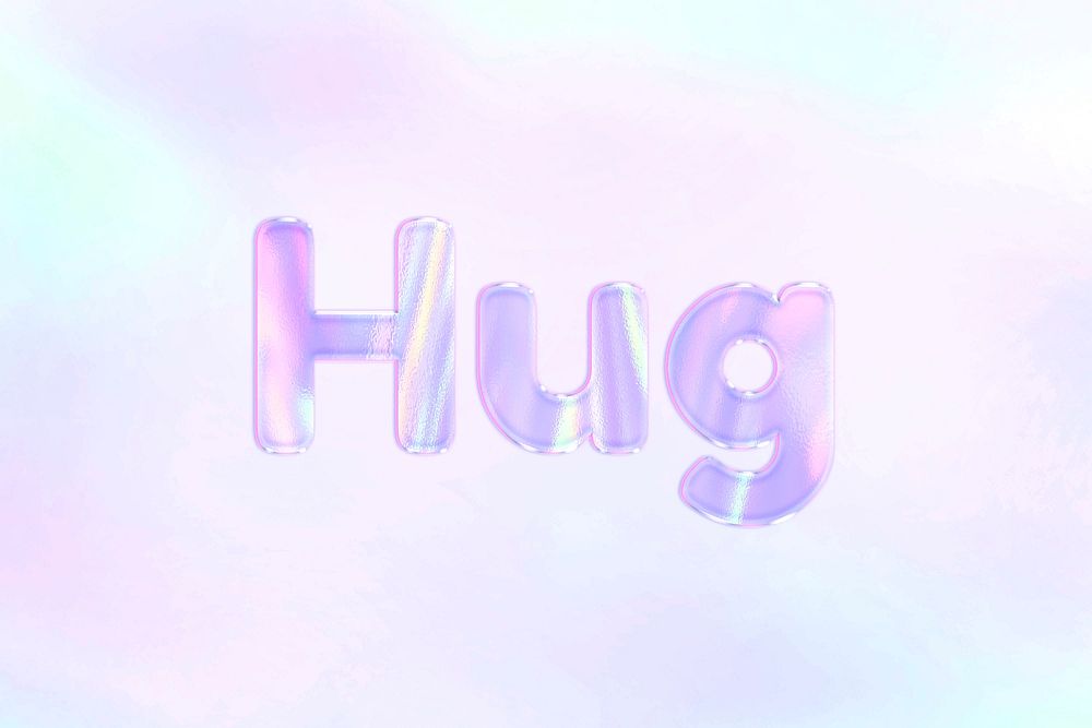 Hug word art purple holographic effect pastel gradient