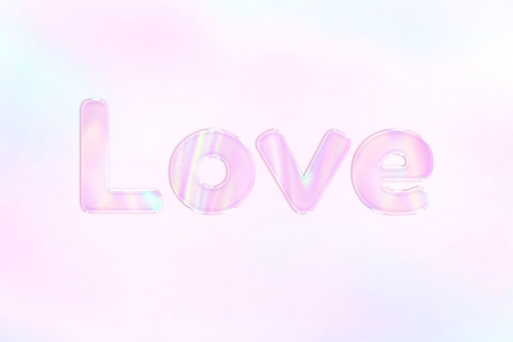 Love word art pink holographic effect pastel gradient
