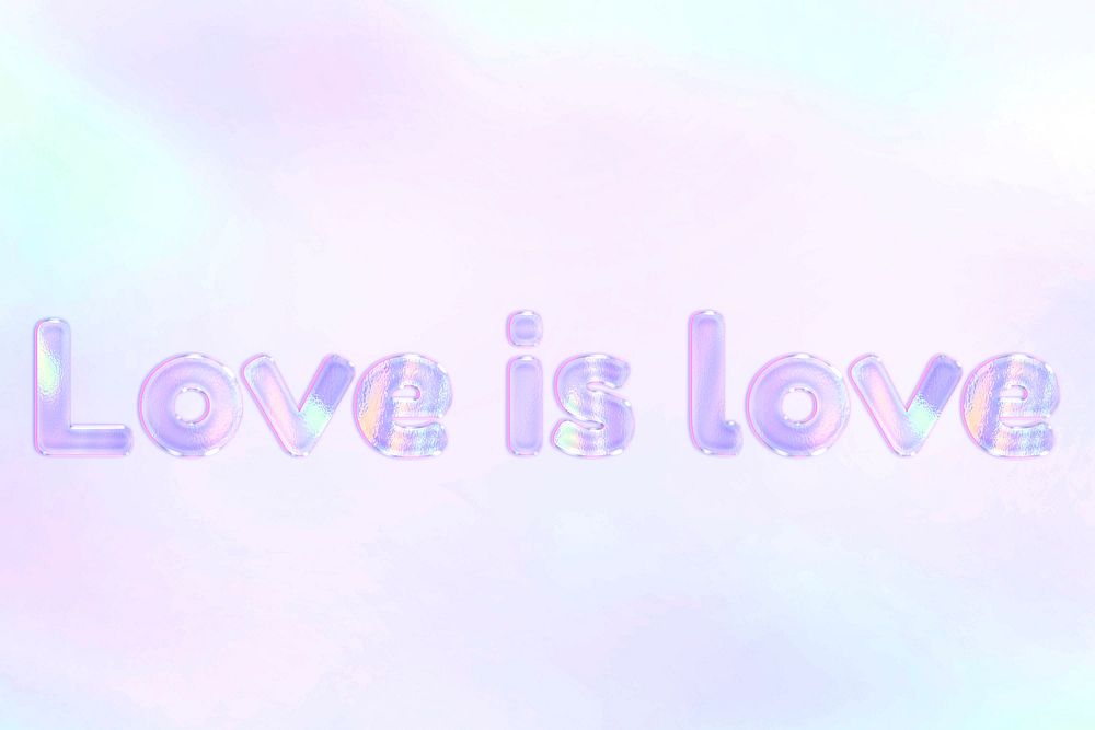Love is love text holographic word art pastel gradient typography