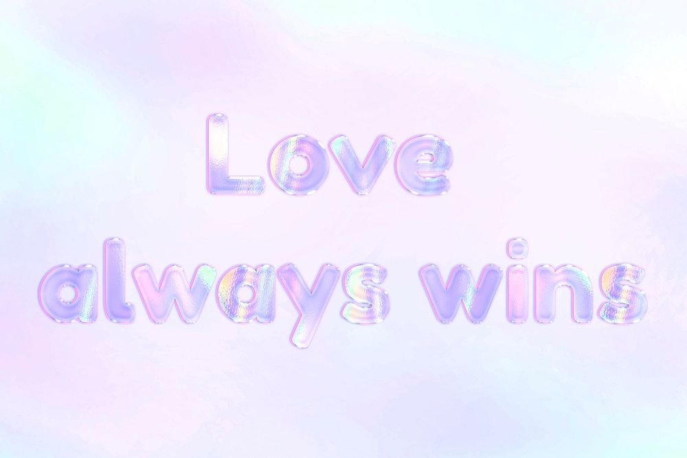 Pastel love always wins lettering word art holographic typography