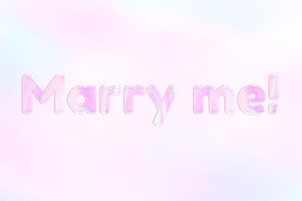 Marry me! word art pink holographic effect pastel gradient