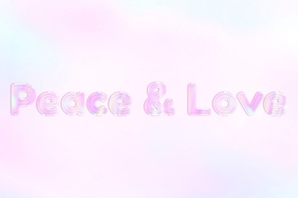 Peace & love pink holographic text bold font typography