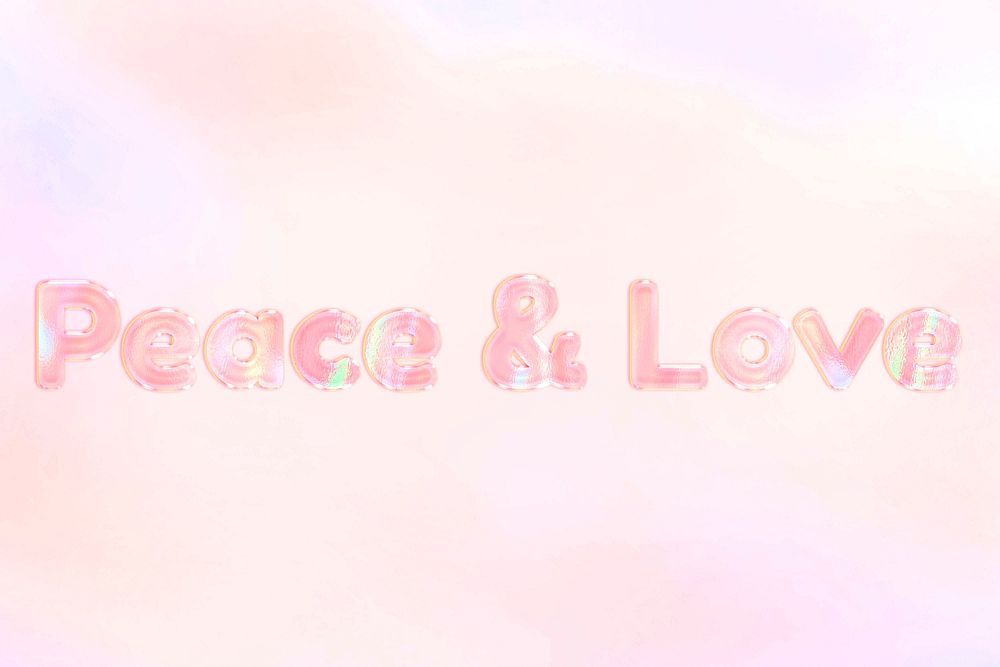 Peace & love lettering holographic word art pastel gradient typography