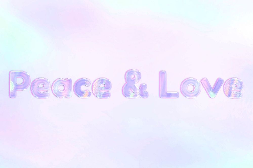 Peace & love text holographic word art pastel gradient typography