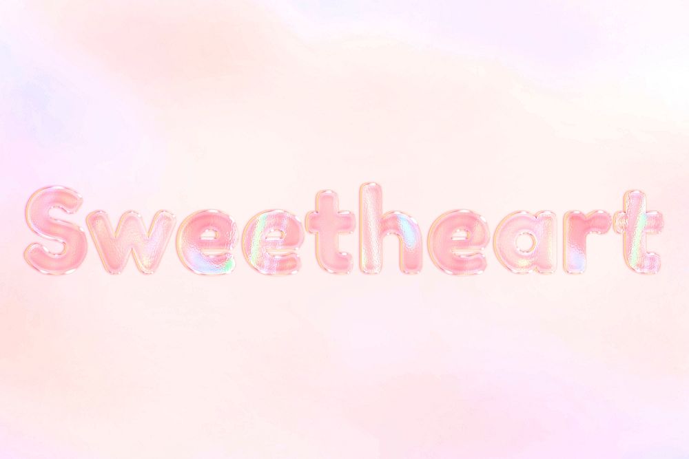 Holographic effect sweetheart lettering pastel shiny typography