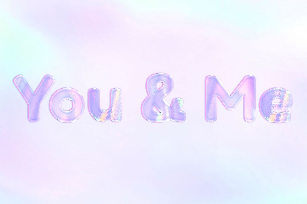 You & me purple gradient holographic pastel word art typography