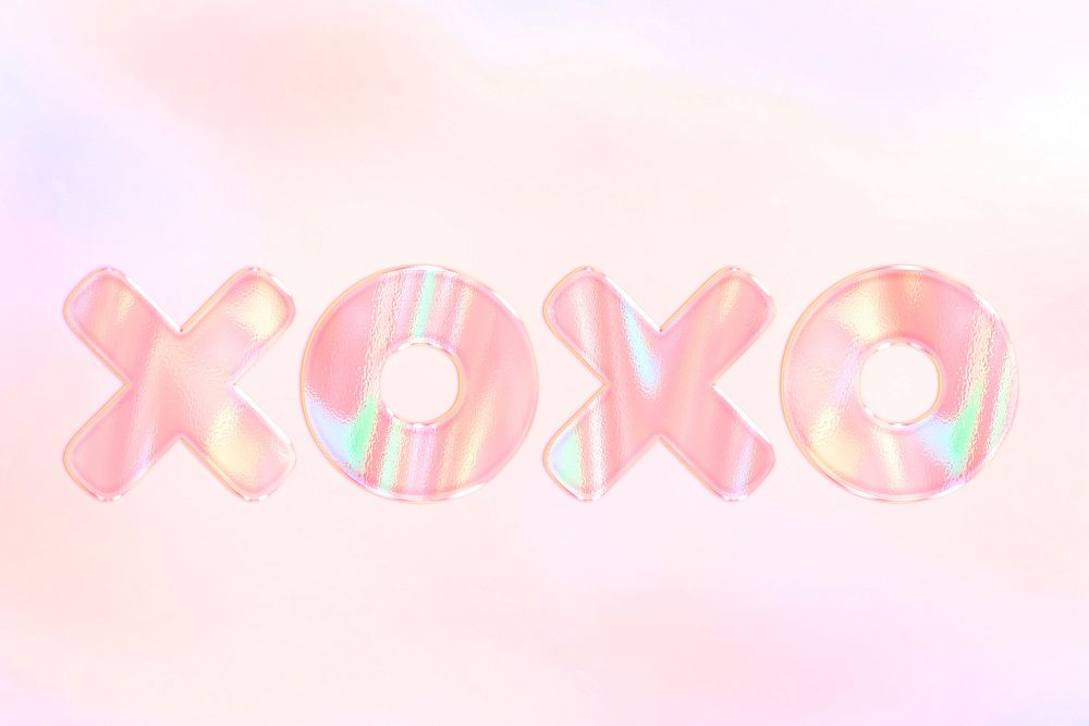 Pastel orange XOXO lettering holographic effect