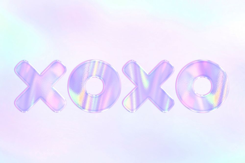 XOXO word art pastel purple holographic effect