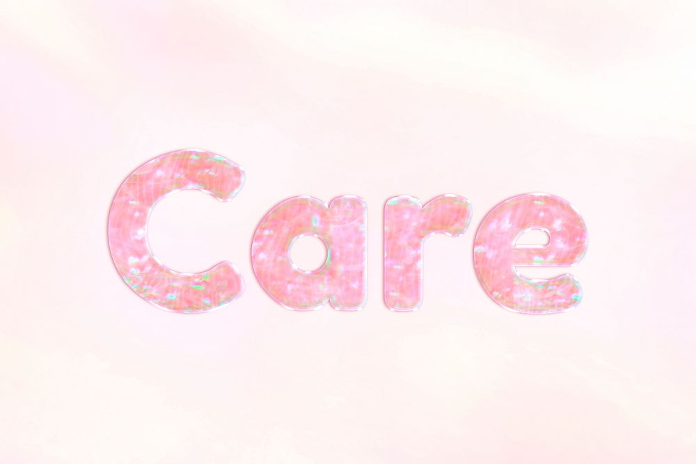 Pastel pink care text holographic effect