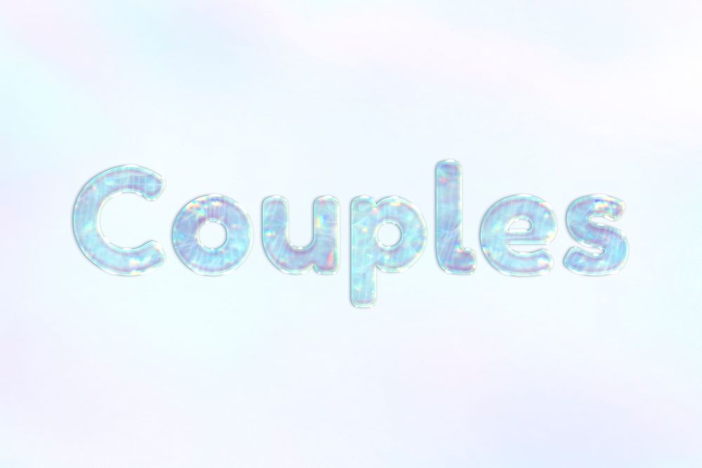 Couples text holographic effect pastel gradient typography