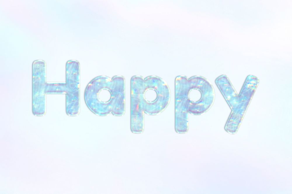 Pastel blue happy lettering holographic effect