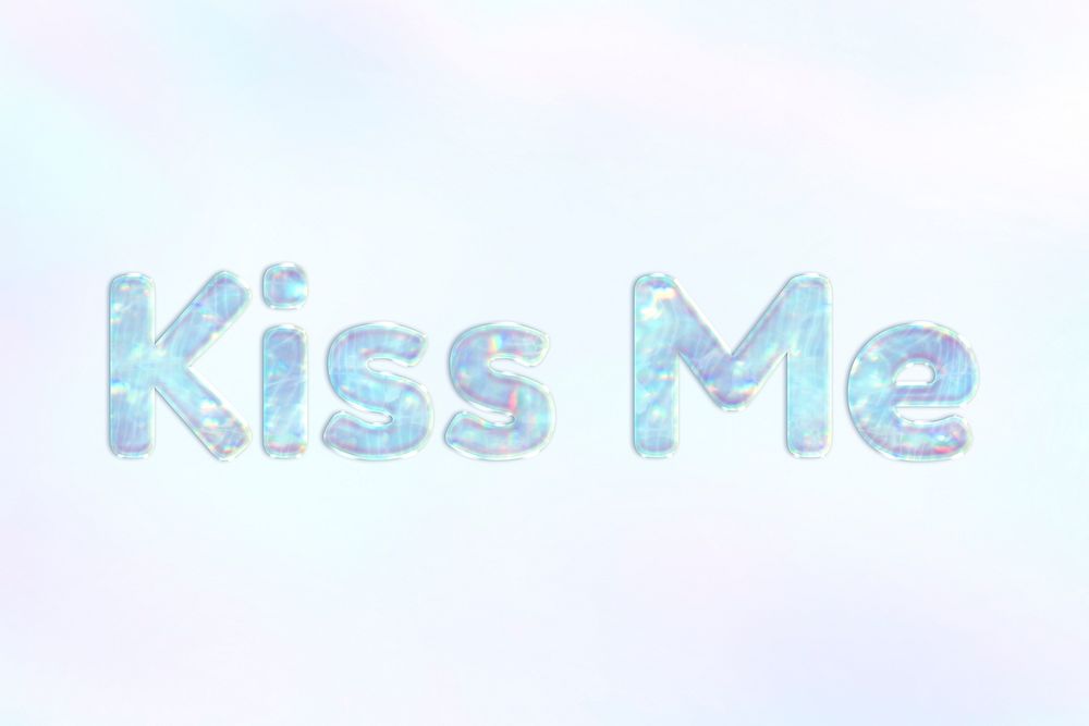 Kiss me text holographic word art pastel gradient typography