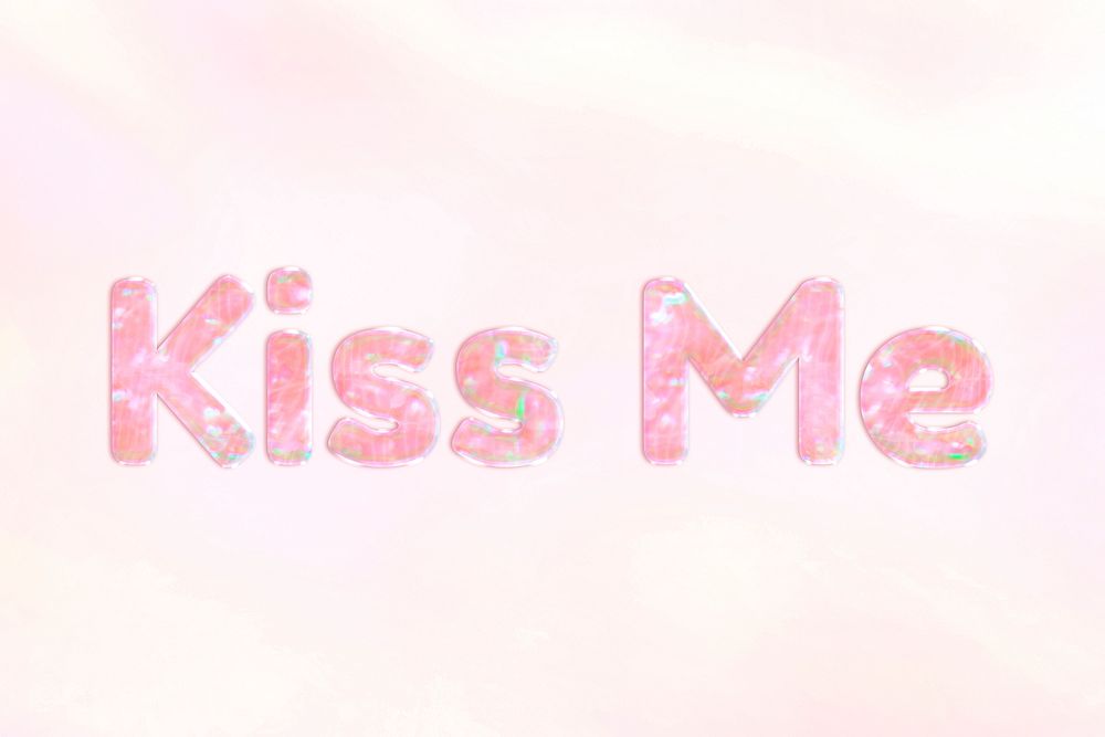 Kiss me lettering holographic effect pastel gradient typography