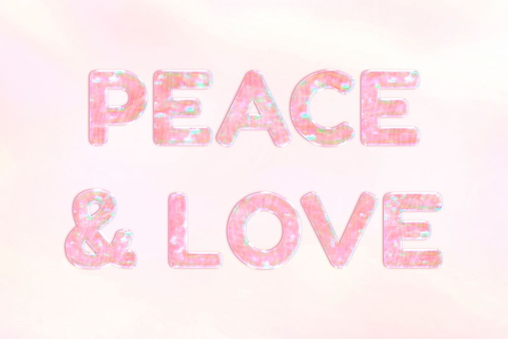 Peace & love text holographic effect pastel typography