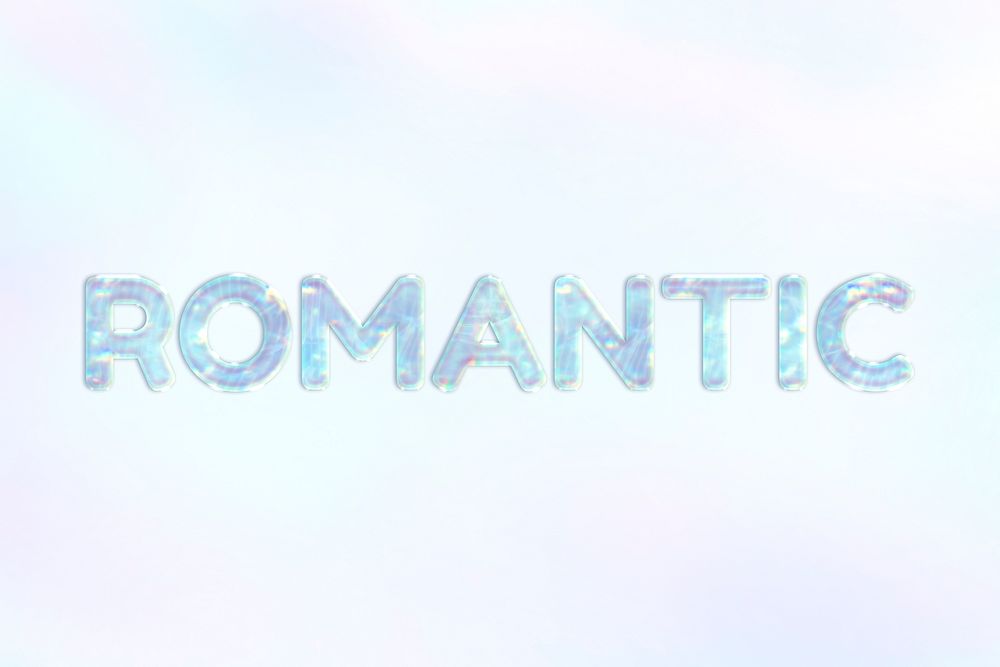 Holographic romantic word lettering pastel shiny typography