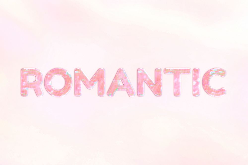 Romantic text holographic effect pastel typography