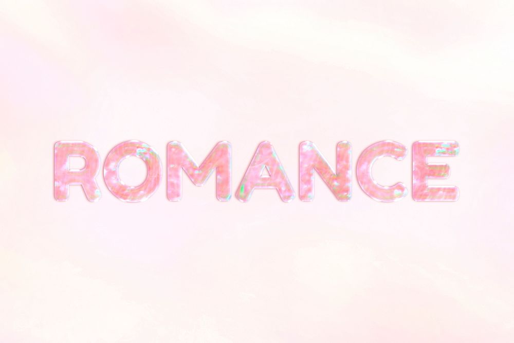 Romance word art holographic effect pastel gradient