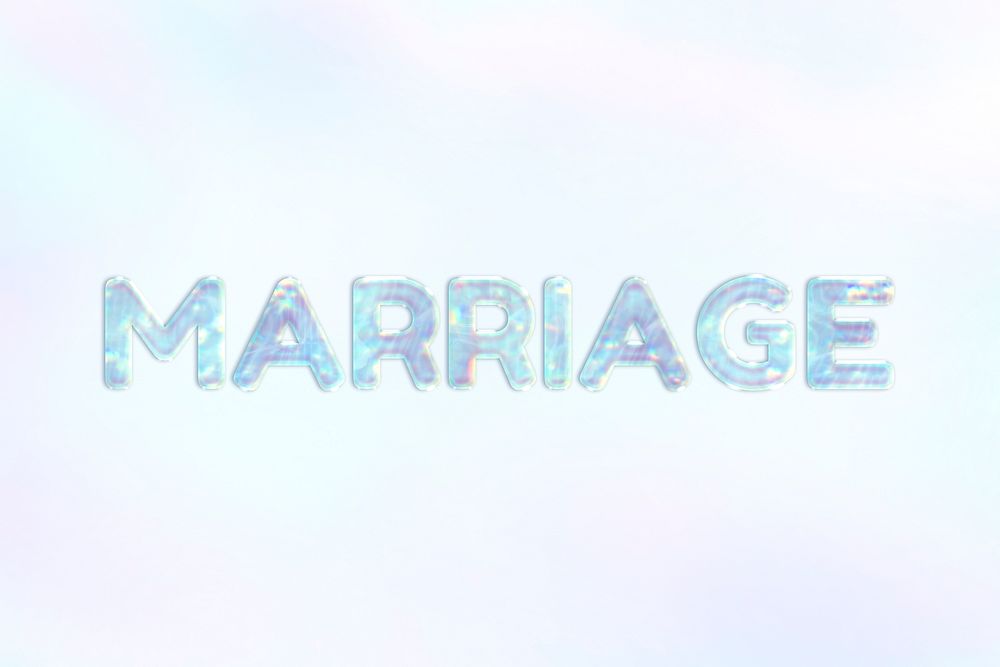 Marriage pastel gradient blue shiny holographic lettering