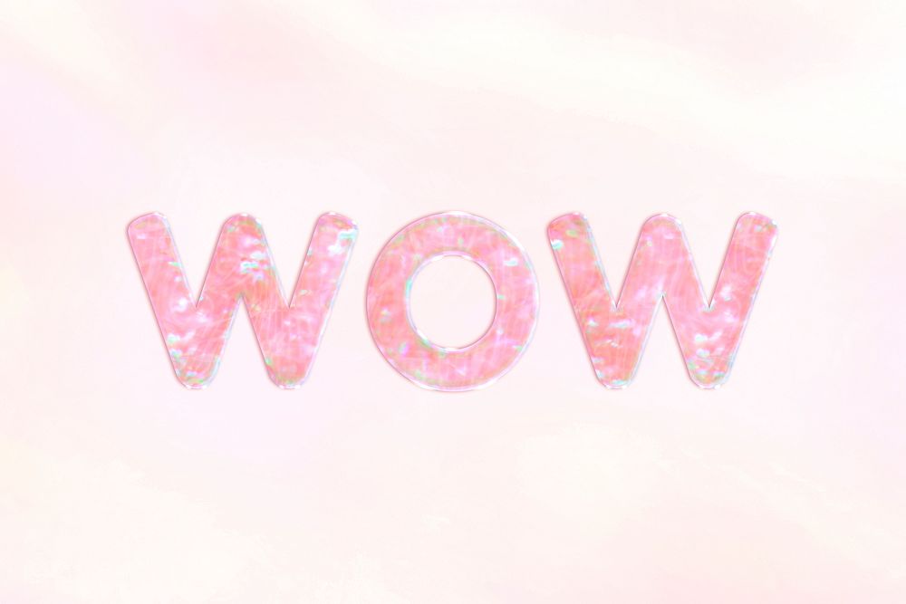 Wow word holographic effect pastel typography