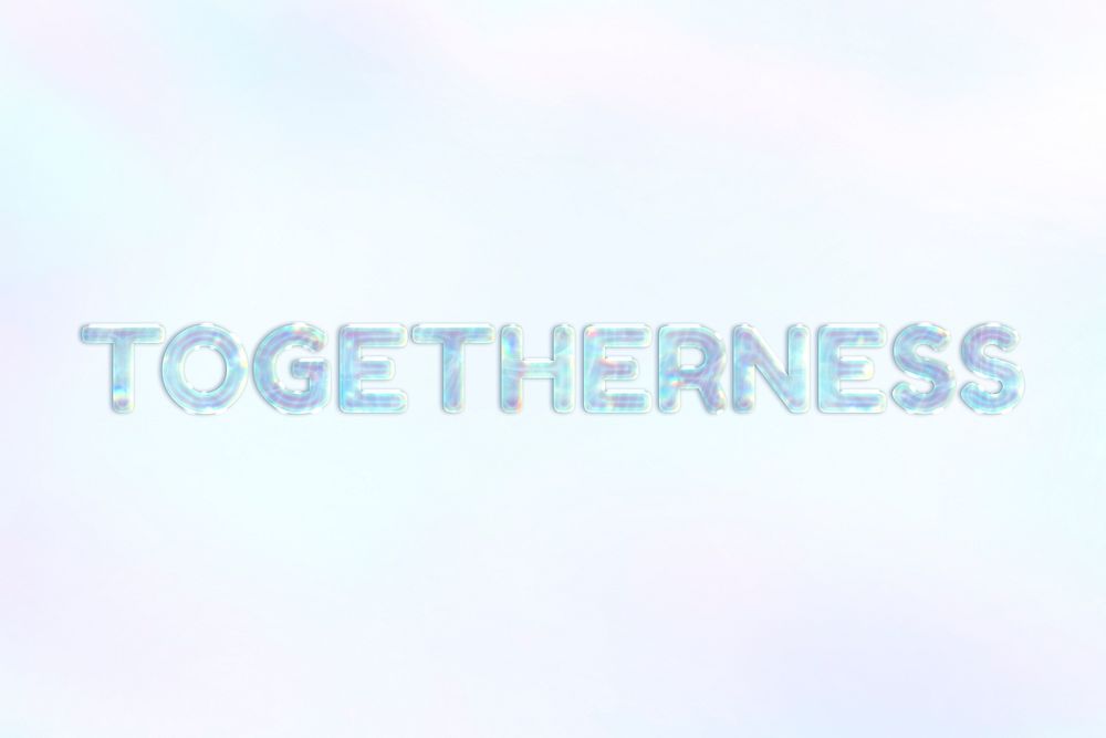 Holographic togetherness word lettering pastel shiny typography