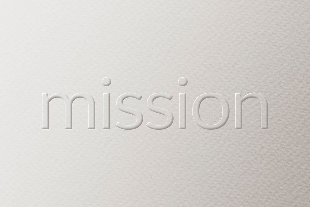 Mission embossed typography white paper background