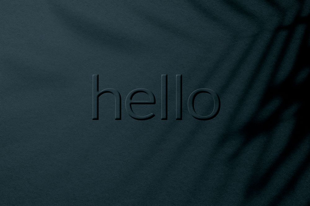 Text embossed hello blue plant shadow textured font