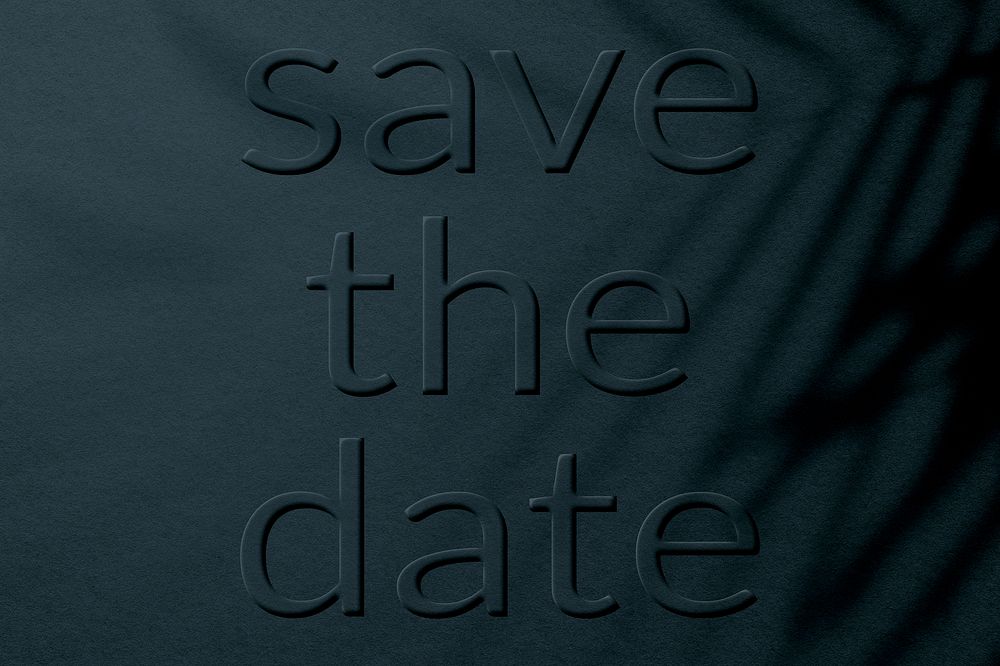 Blue concreate textured embossed save the date message typography