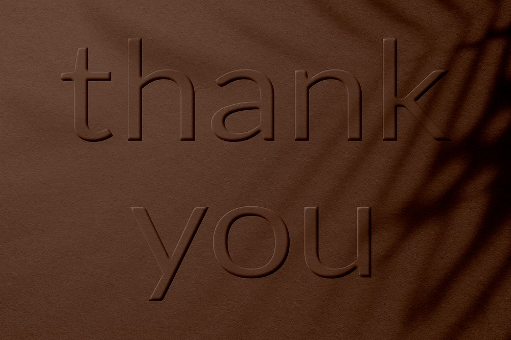 Brown concrete texture embossed thank you message typography