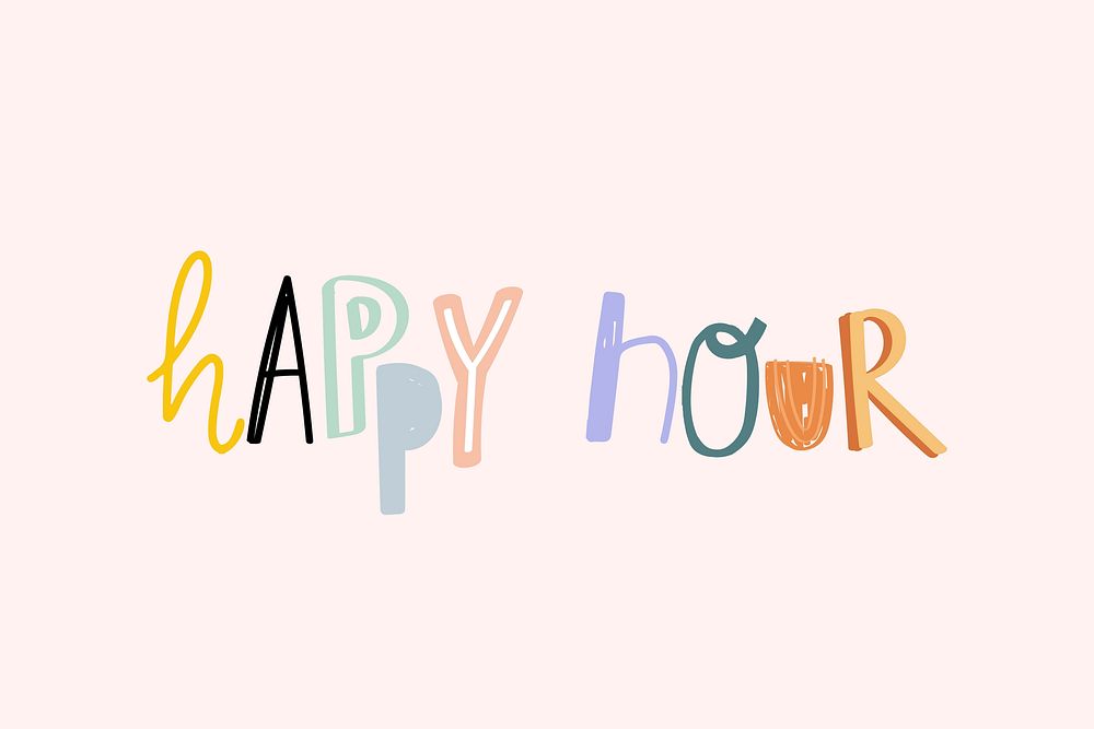 Doodle lettering happy hour vector calligraphy