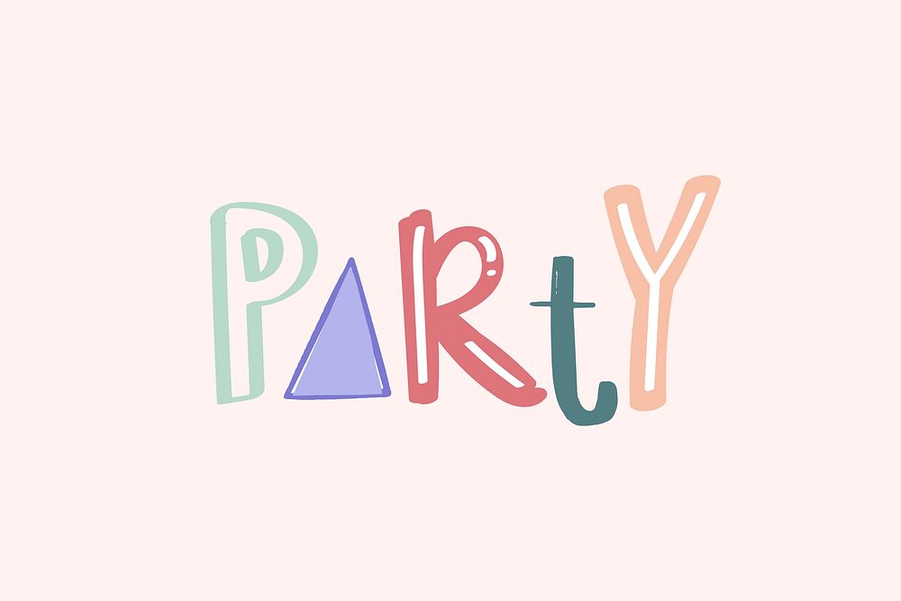 Word art vector party doodle lettering colorful