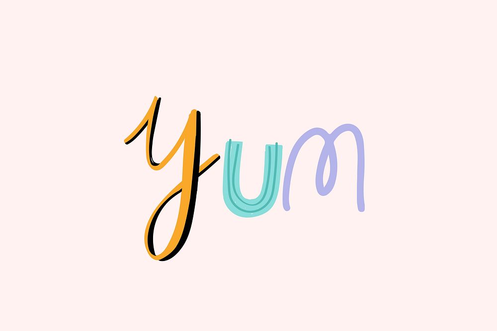Yum word vector doodle font colorful hand drawn