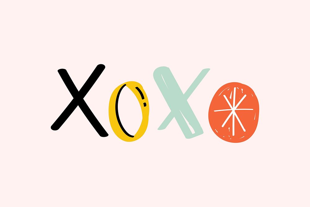 XOXO doodle word colorful vector clipart