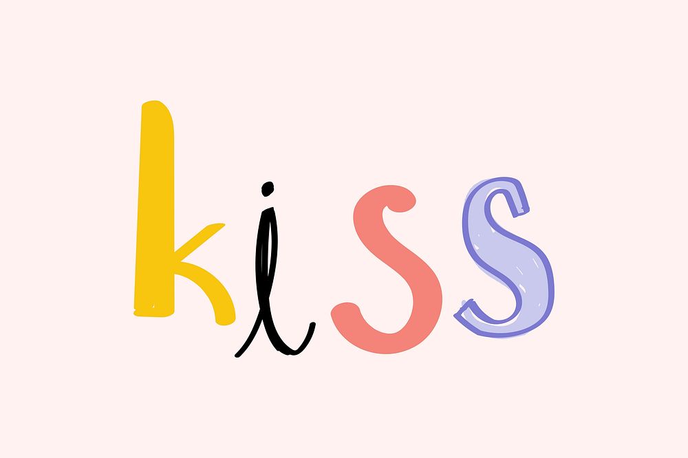 Kiss doodle word colorful hand-lettering typography