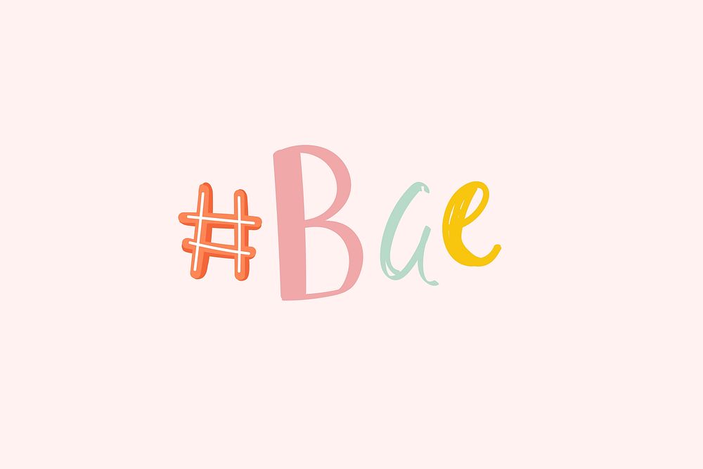Word art vector #bae doodle lettering colorful